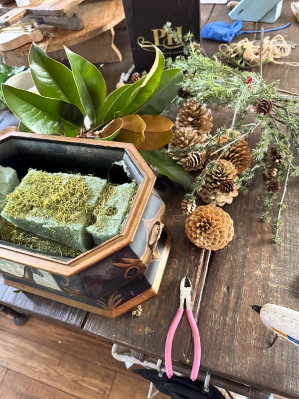 Supplies for DIY Faux Meets Real Christmas Greenery Centerpiece
