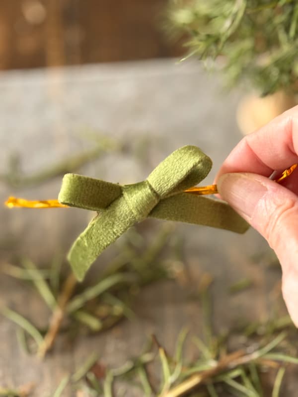 green velvet bow for rosemary tree topper