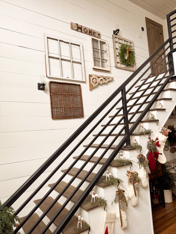 Old Vintage Window Gallery Wall along staircase