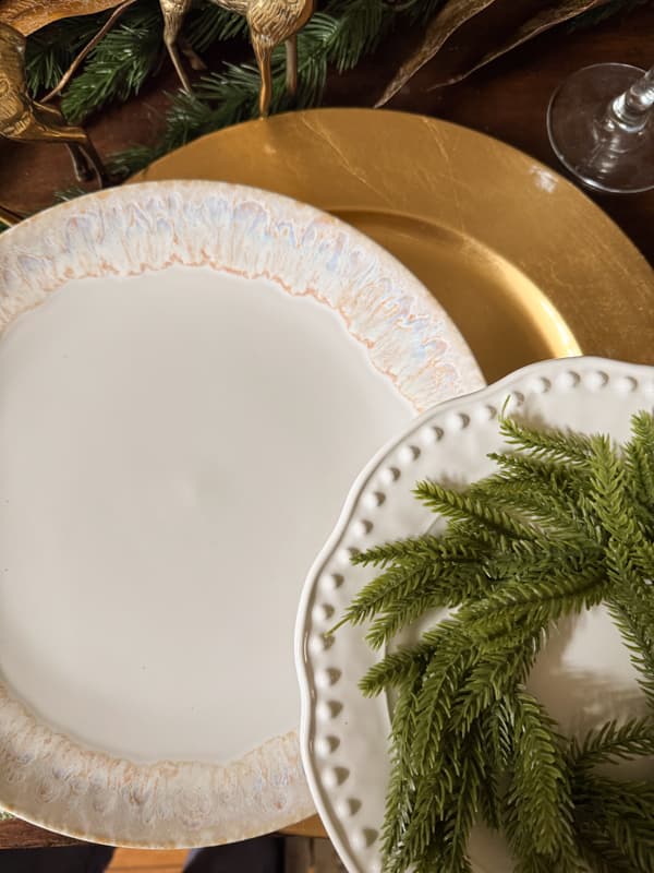 Gold charger plate, dinner plate and salad plate