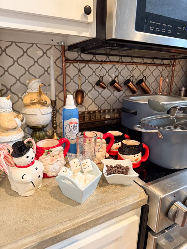 set up topping and mugs coffee bar
