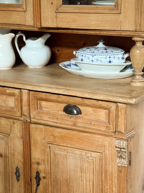 Antique Hutch with ironstone pitchers and vintage tureen