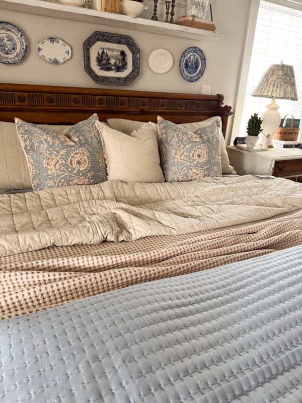 DIY Lampshade and pillow covers for budget Pottery Barn Dupe Bedroom accessories