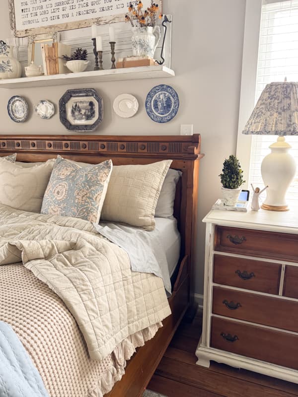 DIY Lampshade & sheet folded back on bedding