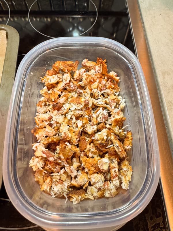 storage of homemade granola in plastic ocntainer