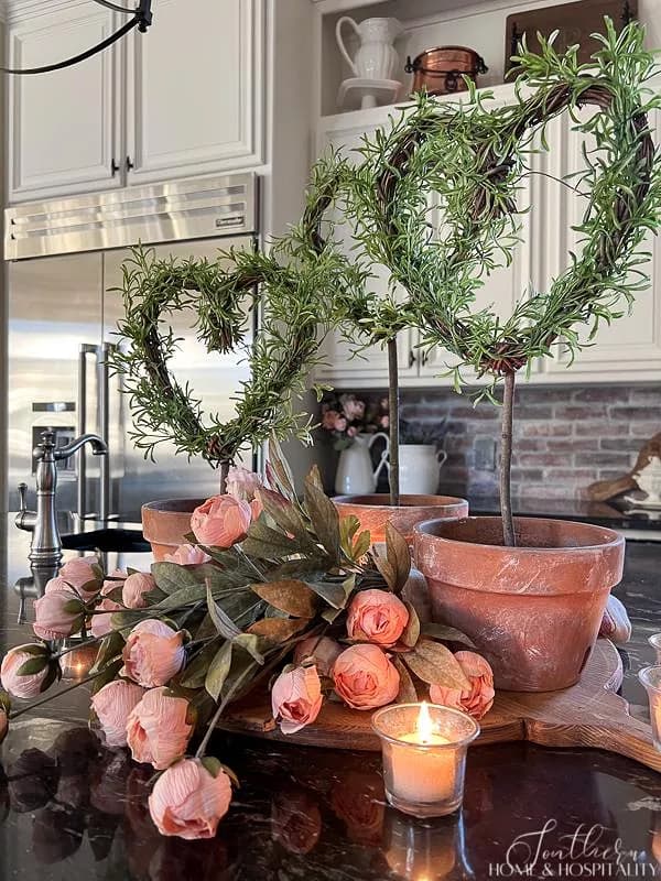 Southern Home and Hospitality Inspiration Photo of heart topiaries.