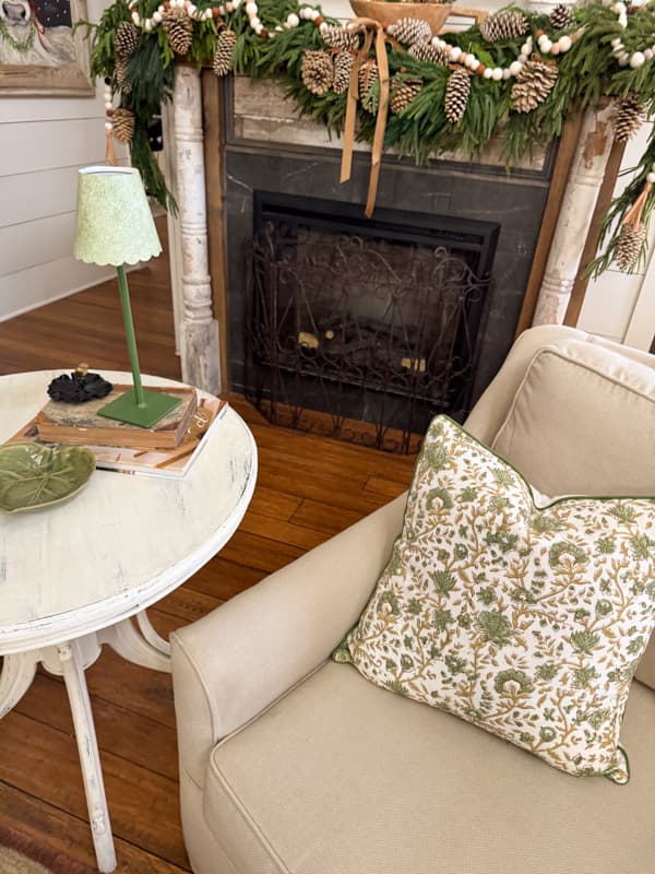 Pillow cover in green and beige for winter decorating