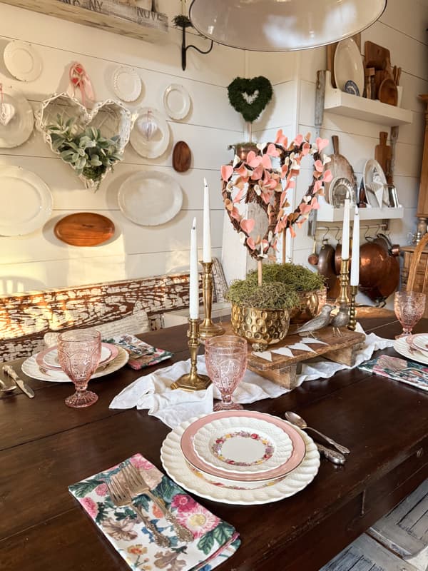 Valentine's Day Tablescape with DIY Centerpiece and Vintage dishes