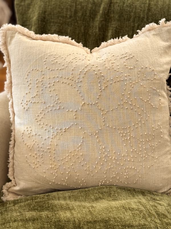 Colonial Knot Candlewick Flower Pillow Cover in unbleached neutral colors