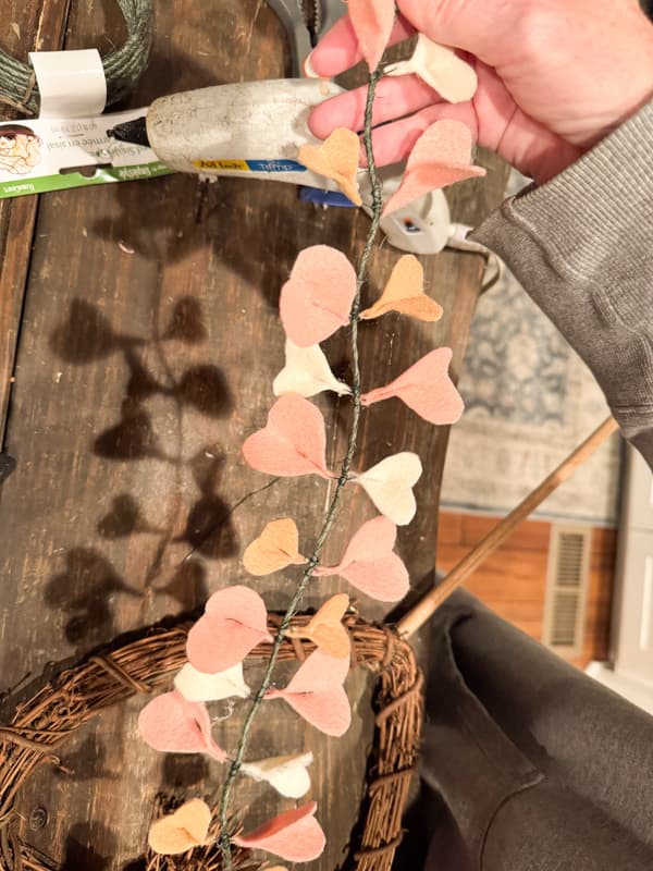 felt hearts on wire to wrap on the heart frame