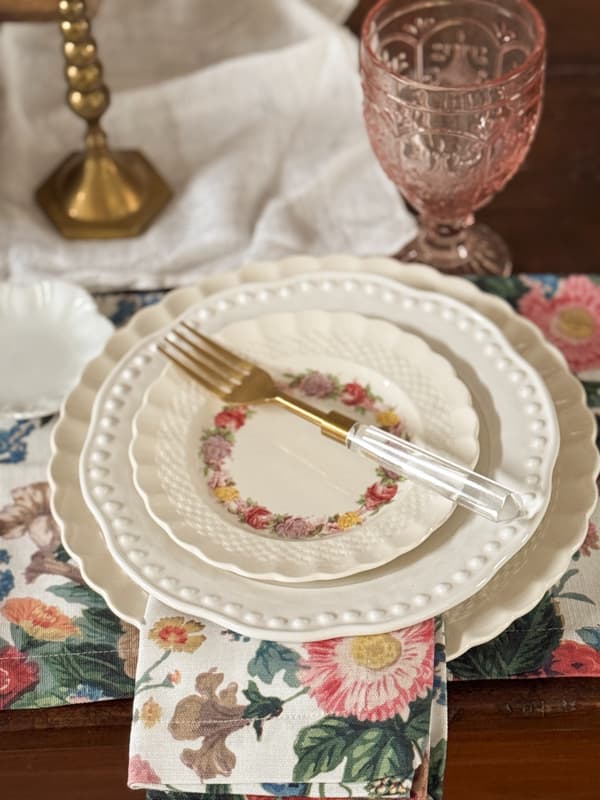 mixing new plates, glasses, silverware with vintage dishes