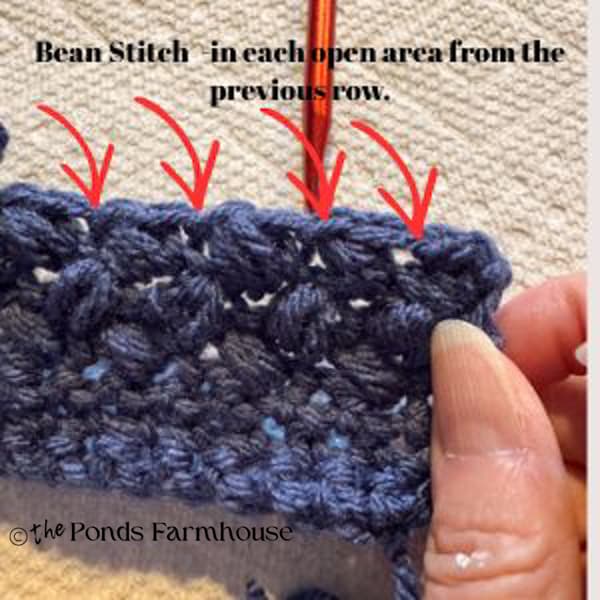 Bean stitch in second row instructions