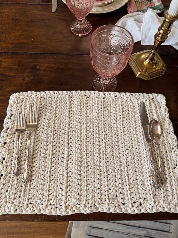Crochet Placemat finished with silverware