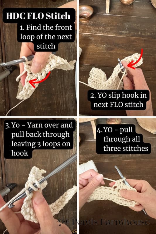 HDC FLO Half Double Crochet Front Loop Only Stitch