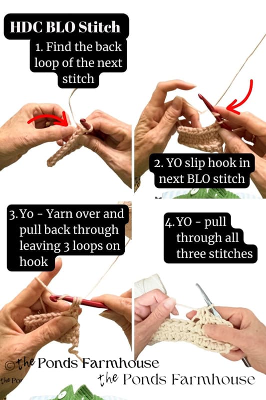 Half Double Crochet Back Loop Only stitch reminder