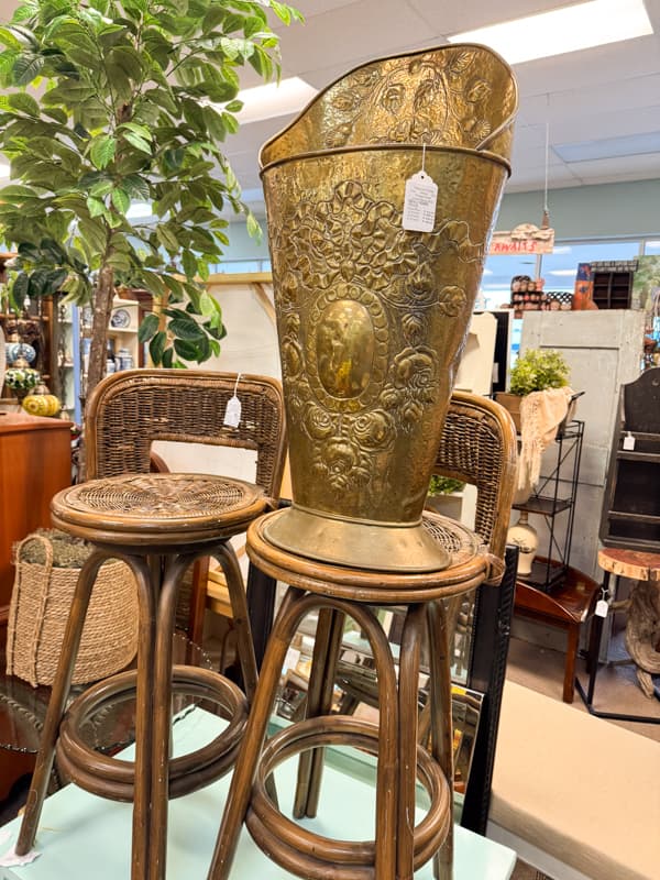 Rare Standing Brass Container at secondhand shop