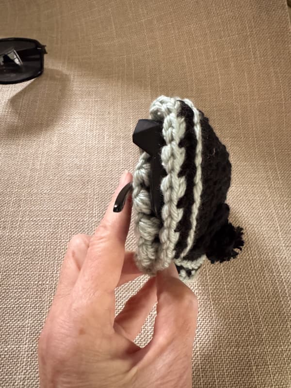 side view of sunglasses inside the protective case