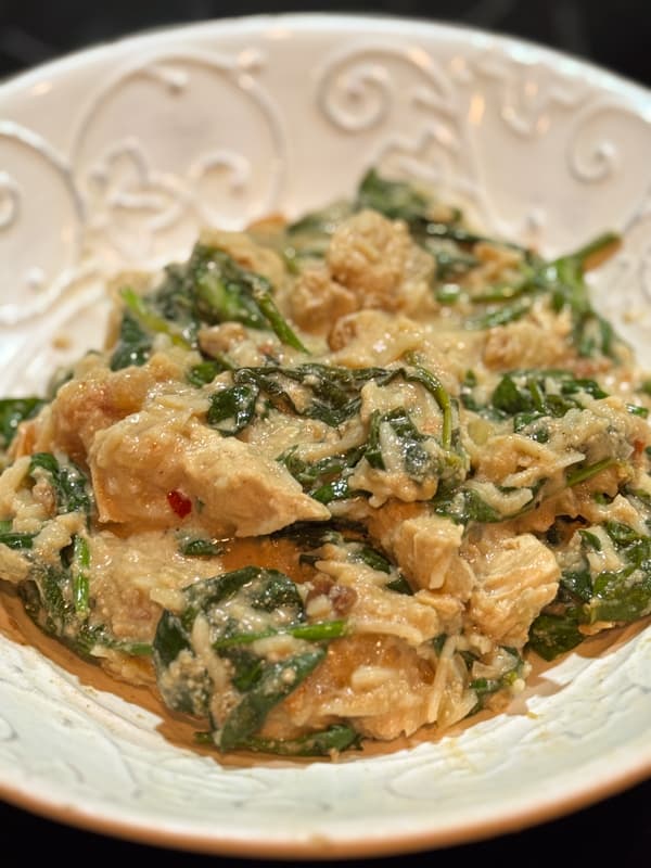 Thai Peanut Chicken Recipe in White bowl