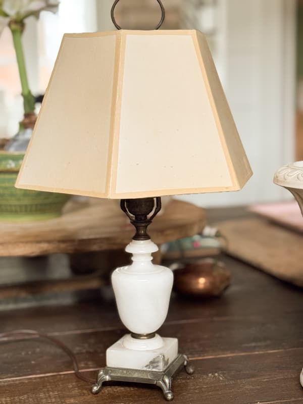 Vintage Lamp with marble and brass base, a unique shade from Azalea Antique Mall