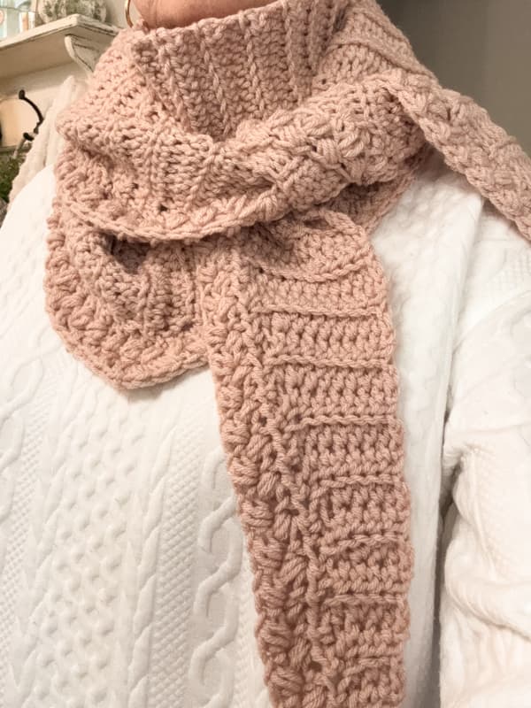 blush triangle crochet scarf oversized.