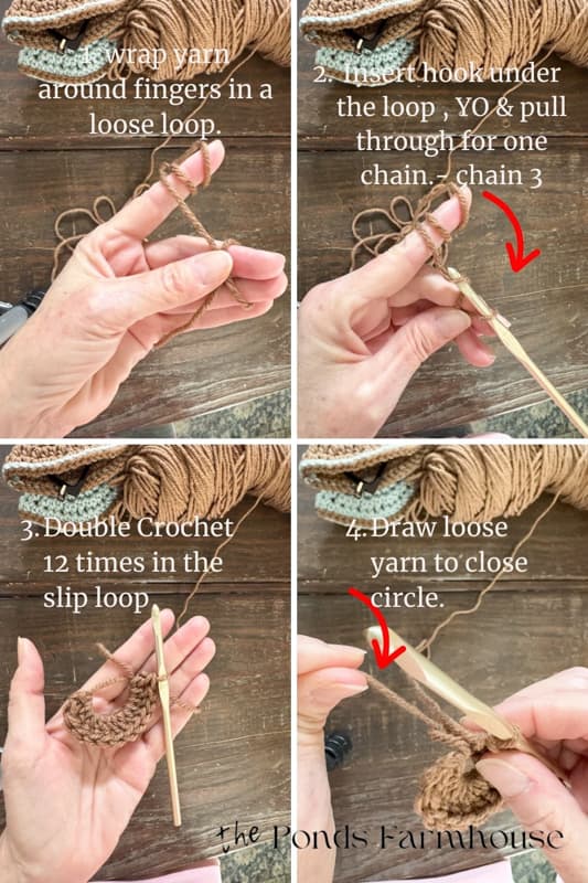  slip loop & Double crochet to form crochet circle with yarn