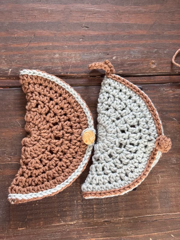 two brown and blue crochet Sunglasses holders or protective case