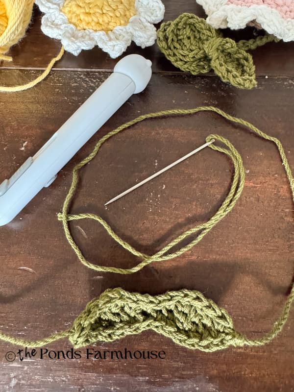 A crochet double leaf in green