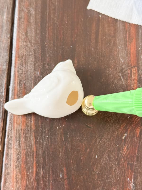 Ballard Design Inspired DIY Bird Finial - add glue to finial