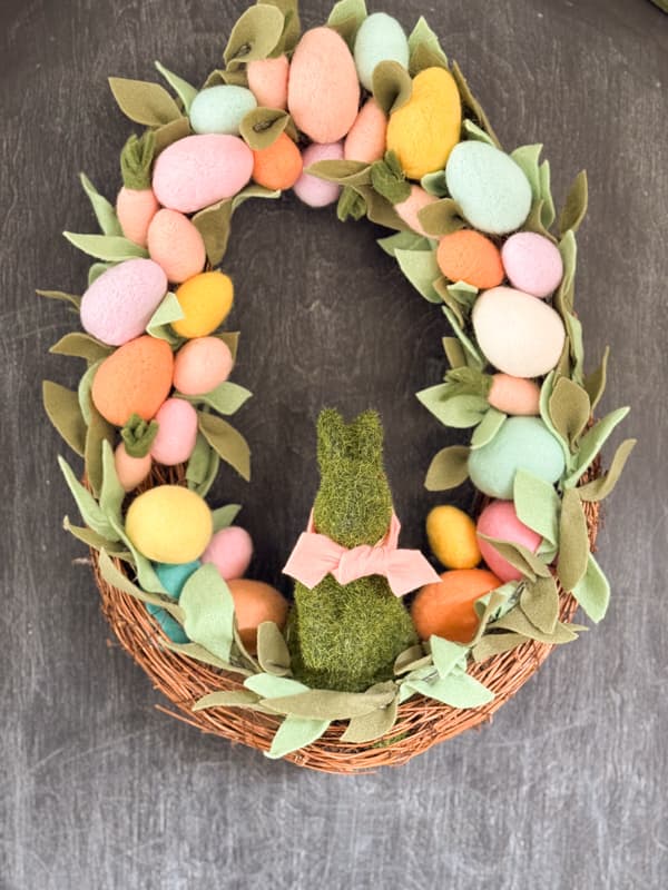DIY Pastel Felt Easter Egg & Moss Bunny Wreath on Pantry Door