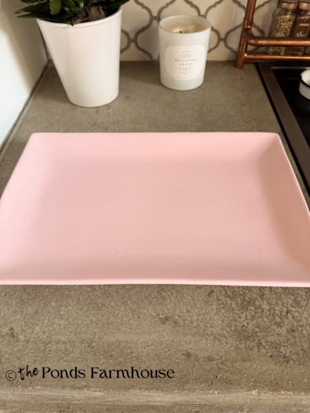Easter Bunny Thrifted Decor Tray Painted Pink