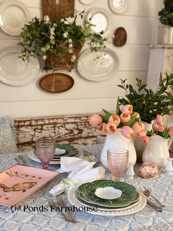 Easter Tablescape with DIY Platter and Cabbage plates