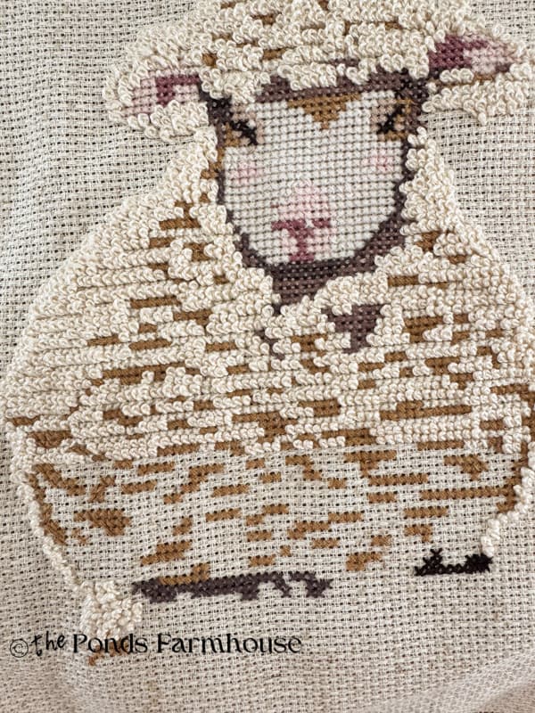 Finished Old School Vintage Fluffy Lamb cross stitch 