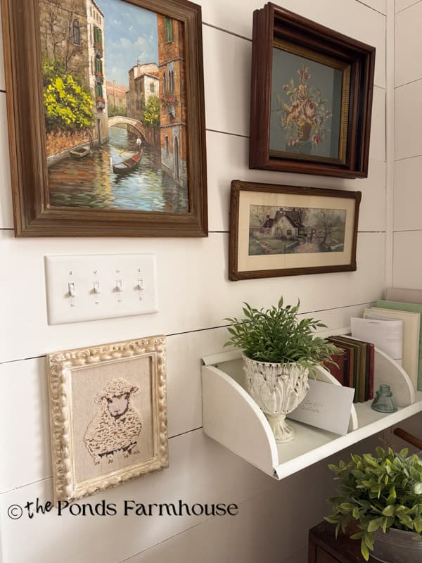 Framed Fluffy Lamb Cross Stitch Vintage Nostalgic Old School Pattern on Gallery Wall