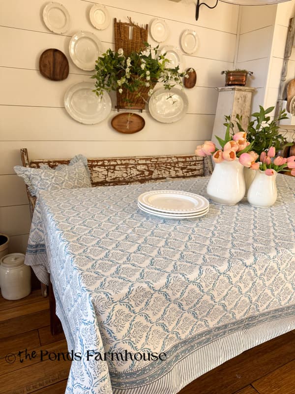 Handcrafted Block Print blue and white tablecloth 
