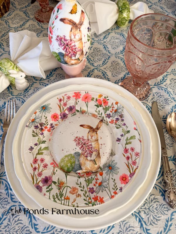 Napkin Decoupage Pottery Barn Style Bunny Plate
