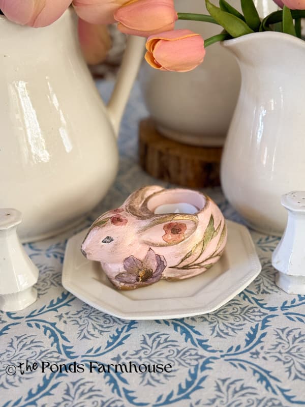 Napkin Decoupage thrifted bunny candleholder