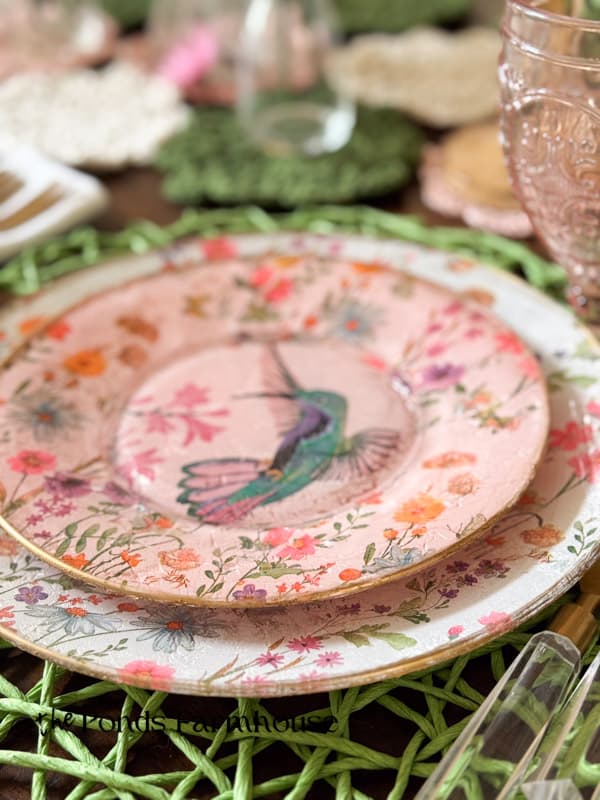 Napkin Decoupage dishes with gold rim for Pottery Barn Inspired Dinnerware