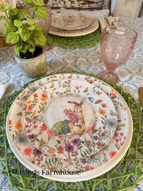 Pottery Barn Inspired DIY Napkin Decoupage Dishes with Bunny for Easter