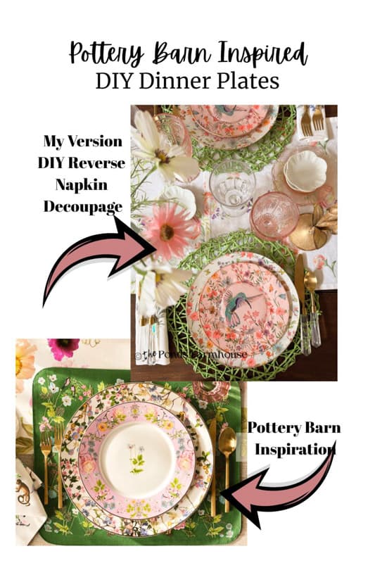 Pottery Barn Inspired Dinner plates with napkin decoupage