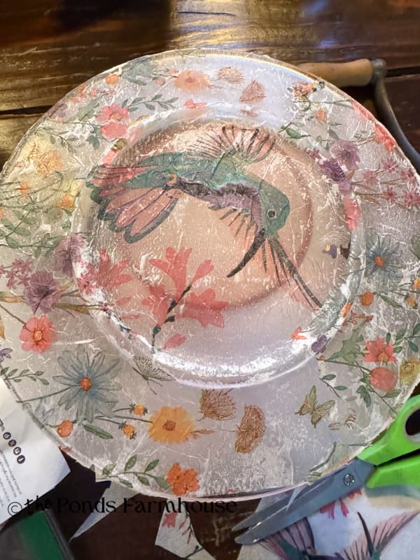 reverse napkin decoupage with sealer over napkin