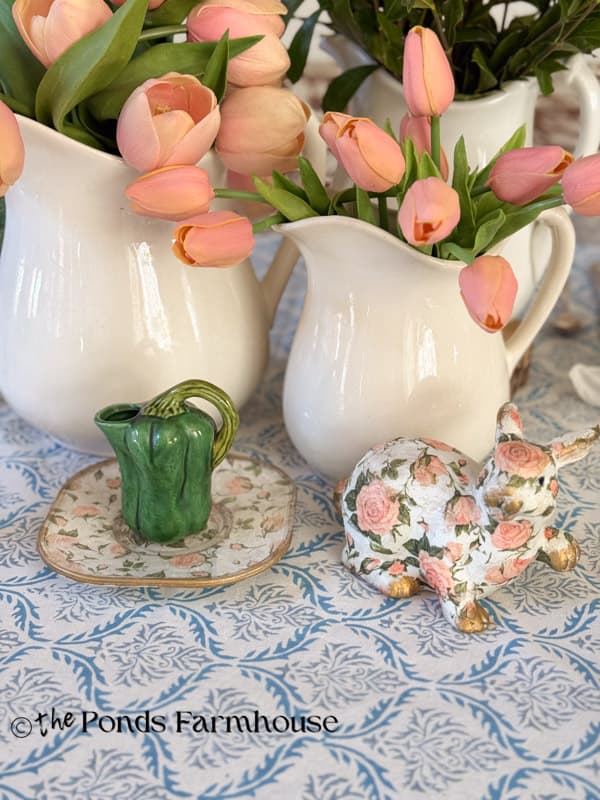 rose napkin thrifted bunny and plate makeover