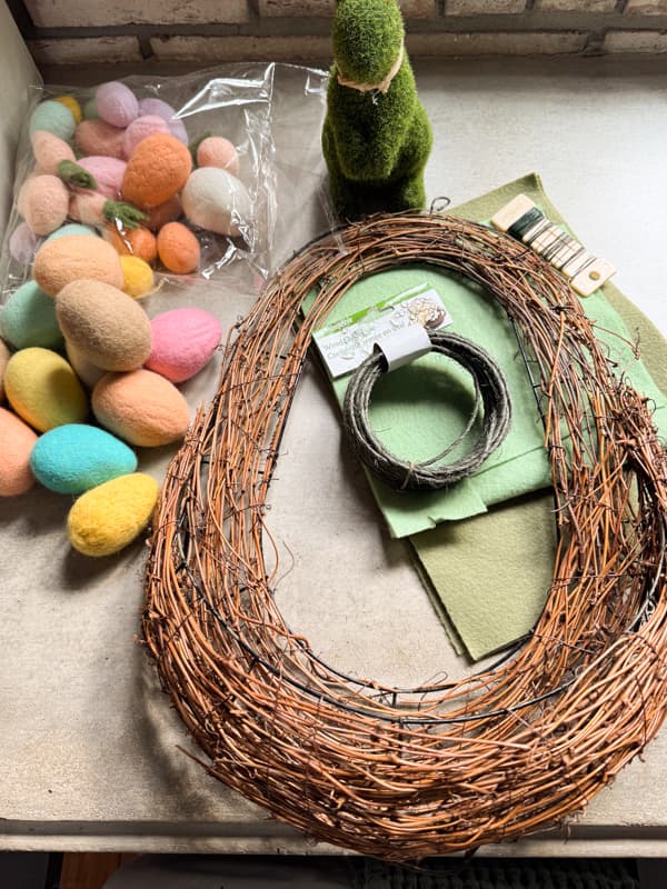 Supplies for Felt Egg and Moss Bunny Easter Wreath
