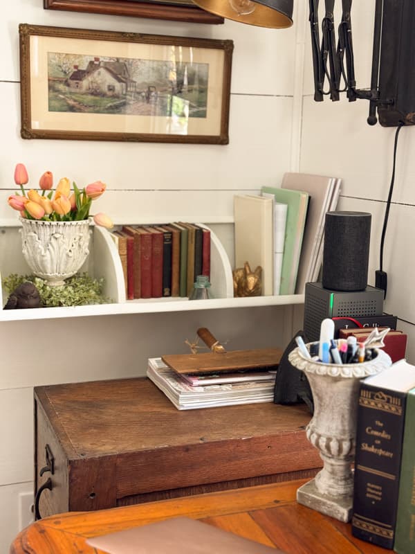 updated wall shelf with white paint.