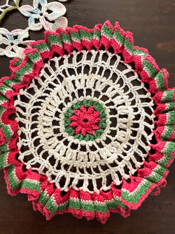 vintage doily in red and green