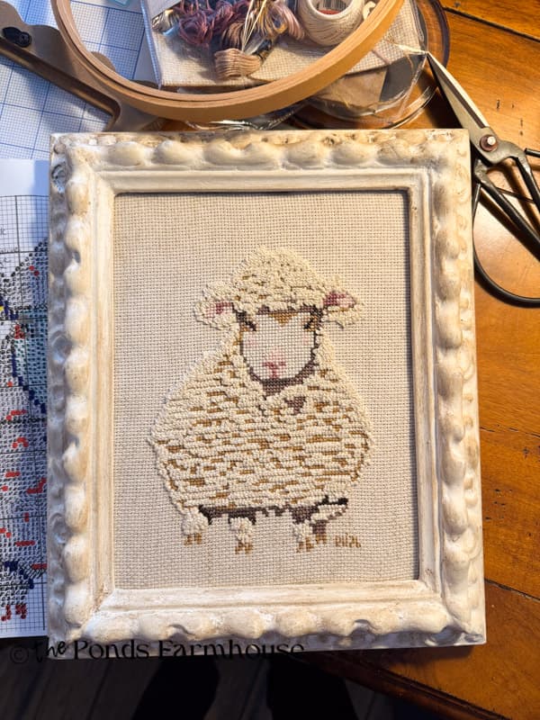 Framed Fluffy Lamb Cross Stitch Vintage Nostalgic Old School Pattern