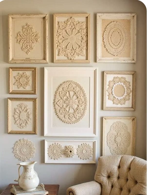 Framed Crochet doily wall art