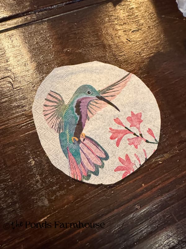hummingbird napkin cut for the center of the plate