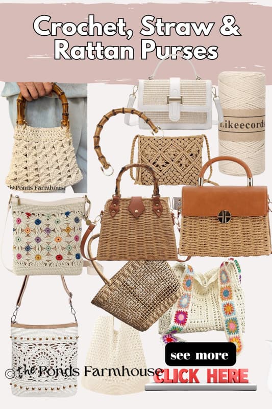 Crochet Straw and rattan purses