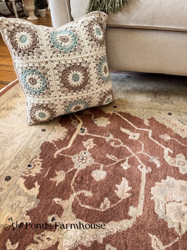 Granny Square Pillow cover with vintage rug