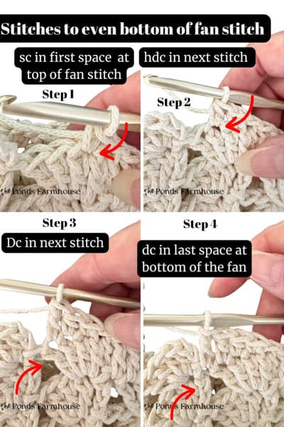 Stitches to even the bottom of the fan stitch
